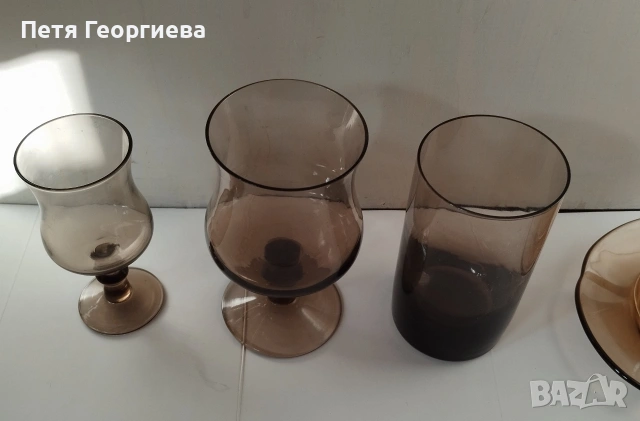 Сервиз чаши от опушено стъкло - 35 броя, снимка 2 - Сервизи - 37672594