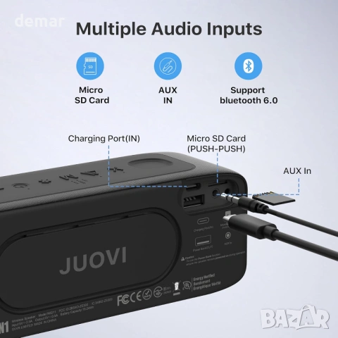 JUOVI Bluetooth 6.0 високоговорител, 20W стерео звук, IP68, TWS сдвояване, снимка 8 - Bluetooth тонколони - 53720025