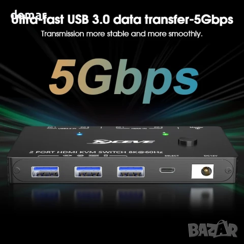 8K@60Hz HDMI KVM превключвател 2 компютъра 1 монитор, 3 х USB 3.0, снимка 6 - Друга електроника - 50964759