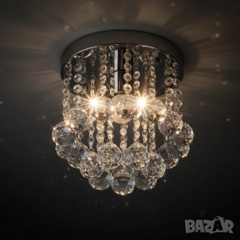 Модерен таванен полилей с големи кристални сфери и основа в сребристо, снимка 2 - Други - 51947533