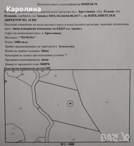 Продавам земеделска земя в землището на село Брестовица област Пловдив 