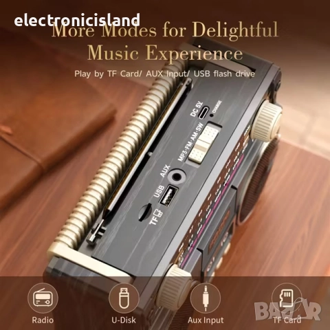 Качествено Ретро преносимо радио UMUTOO MG001 USB, TF карта и AUX, AM/FM/SW ленти, LED дисплей, снимка 5 - Радиокасетофони, транзистори - 51990342