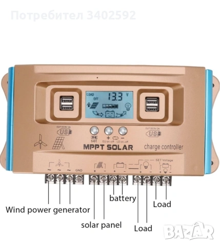 Соларен контролер за зареждане 100А 12/24/36/48/60v