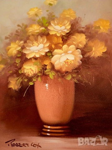 Винтидж оригинална маслена картина ваза и цветя на художника Робърт Кокс, снимка 9 - Картини - 52192915
