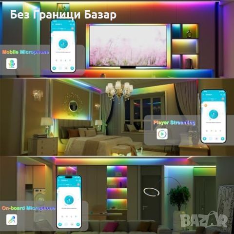 Нова WIFI RGB LED Лента 5M PAUTIX за Домашно Осветление с Гласово Управление, снимка 7 - Лед осветление - 46555839