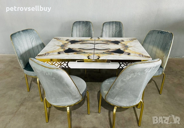 Луксозна трапезна маса с 6 стола, снимка 4 - Маси - 53505318