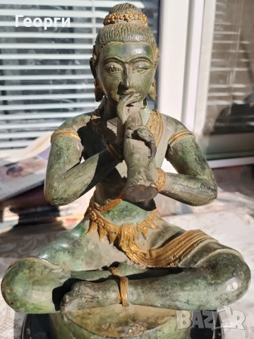 Голяма Будистка бронзова статуетка, снимка 7 - Антикварни и старинни предмети - 53255570