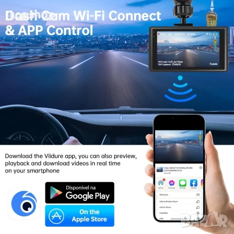 Предна и задна камера А30 Dashcam QHD 2.5K с 64GB 3” IPS WDR Нощно виждане 170° сензор за движение, снимка 5 - Аксесоари и консумативи - 50494849