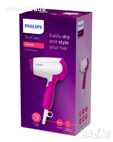 Сешоар Philips SalonDry Compact BHD003/00, 1400 W, сгъваем, бял/розов, снимка 5 - Сешоари - 53821708