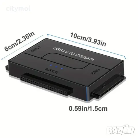 USB 3.0 към IDE и SATA адаптер, 2,5"/3,5" HDD/SSD,12V/2A захранващ адаптер, снимка 5 - Кабели и адаптери - 47628397