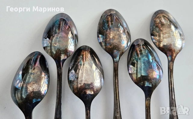 Посребрени лъжици за хранене, МНЦ, СССР, мелхиор, 18 см., снимка 10 - Прибори за хранене, готвене и сервиране - 51625209