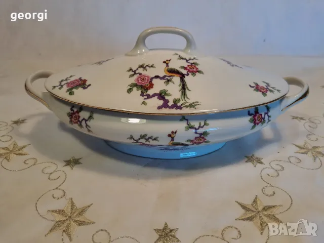 френски супник терин с рози и райски птици Limoges   8/2