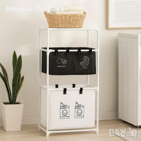 Мултифункционален органазйер за мръсни дрехи с 3 кошници и 3 рафта, снимка 3 - Други стоки за дома - 52918322