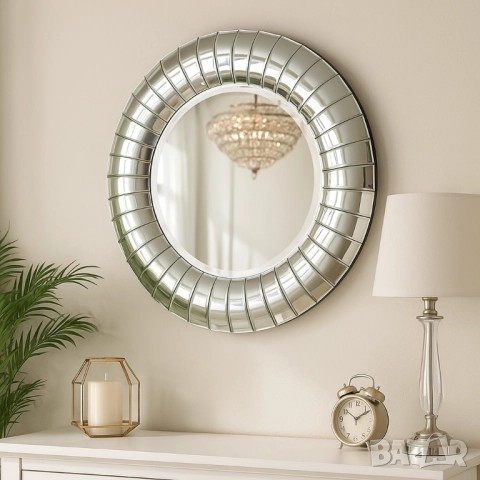 Кръгло декоративно огледало с фасетирана рамка, снимка 3 - Други стоки за дома - 51853184