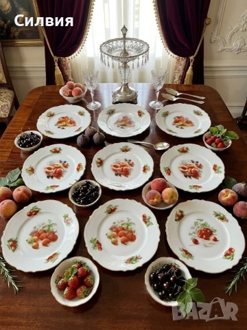 Антикварен Комплект Десертни Чинии „P.K. Silesia“ – Късче История от Силезия