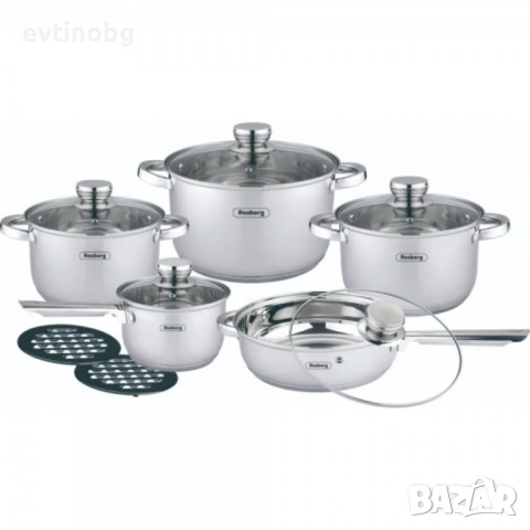 Комплект съдове Rosberg, 12 части, 2 подложки, Неръжд.стомана, снимка 5 - Съдове за готвене - 53782430