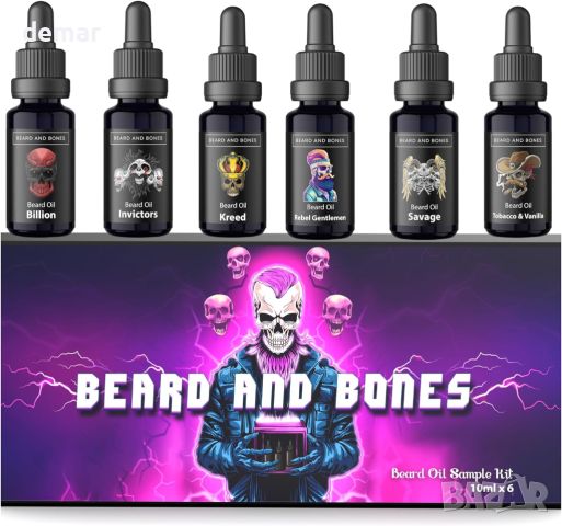 Beard and Bones Подхранващо масло за брада 6 по 10 мл, 6 аромата, снимка 1 - Мъжка козметика - 45113779