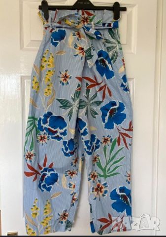 Zara S- Памучен  лек комфортен панталон с флорален принт  и висока талия , снимка 1 - Панталони - 46304784