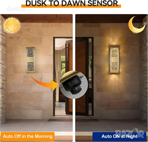 Външна стенна лампа, кристална, златист стенен аплик, IP65, 36 см, снимка 4 - Лампи за стена - 53382420