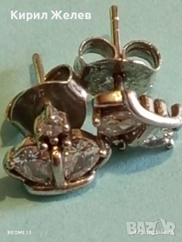 Елегантни сребърни обеци със инкрустирани кристали майстоска ръчна изработка 31152, снимка 4 - Обеци - 52650959