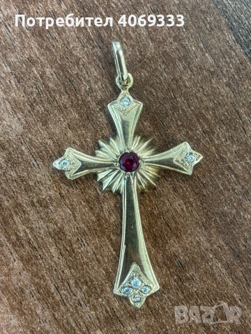 Стар златен Кръст с рубин 14к 5.96гр 5см , снимка 8 - Колиета, медальони, синджири - 50898227