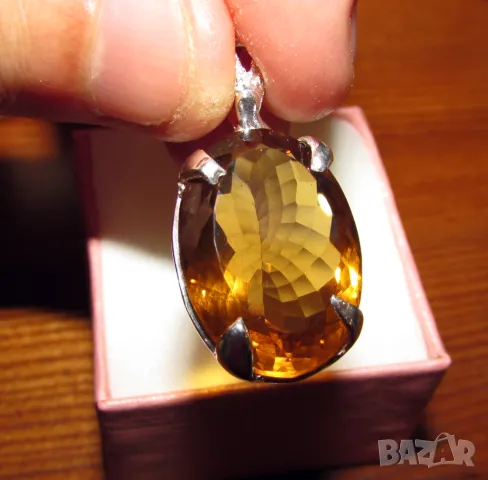 925 сребърно колие с натурален цитрин 22 карата, подходящо за подарък, снимка 2 - Колиета, медальони, синджири - 50275693