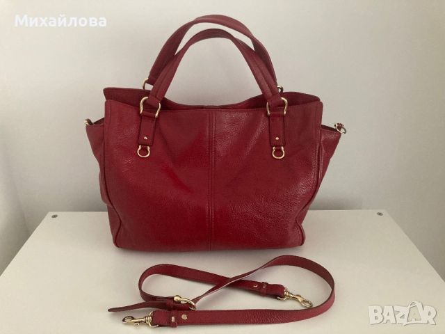 Червена кожена чанта на Musette, снимка 6 - Чанти - 45842132
