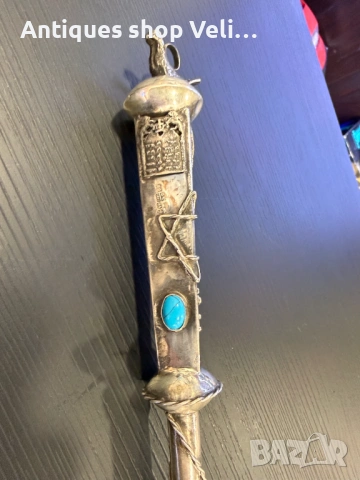 Сребърна показалка с тюркоаз 19в. №7943  , снимка 2 - Антикварни и старинни предмети - 53811255