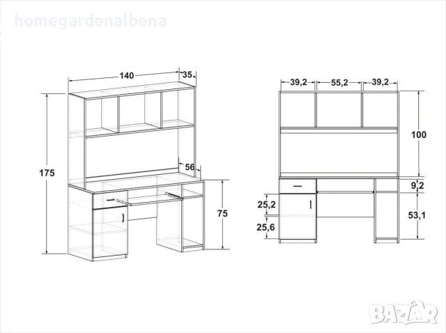 Бюро с надстройка Ками венге 140/56/175 см чекмедже шкафче рафт, снимка 2 - Бюра - 54073381