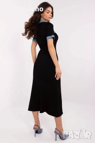 Дамска черна плетена рокля с къс ръкав., снимка 3 - Рокли - 52912909