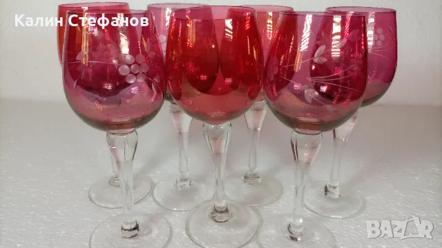 Изключително красиви чаши за вино, ракия, калиево стъкло – 7 бр, снимка 8 - Антикварни и старинни предмети - 50216270