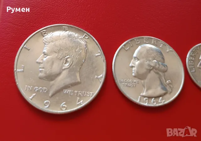 Half-D,Quarter-D&Dime-D,USA-1964г..Сребро!, снимка 3 - Нумизматика и бонистика - 44400377