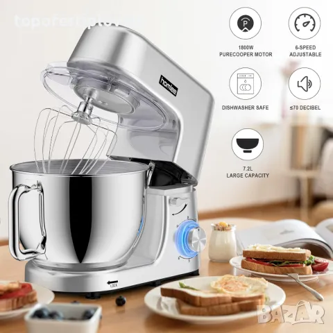 Планетарен миксер Homlee 1800W Food Processor with 7.2L, снимка 4 - Кухненски роботи - 46928268