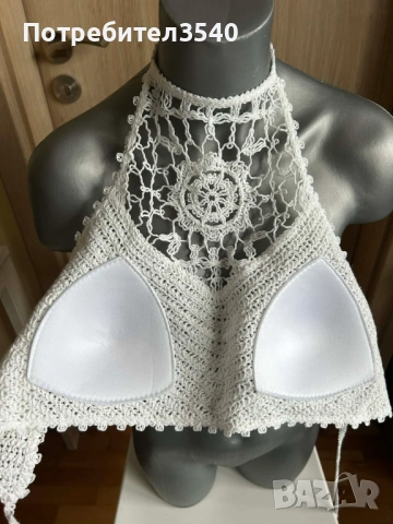 Бял дамски плажен топ с връзки, снимка 5 - Корсети, бюстиета, топове - 49288198