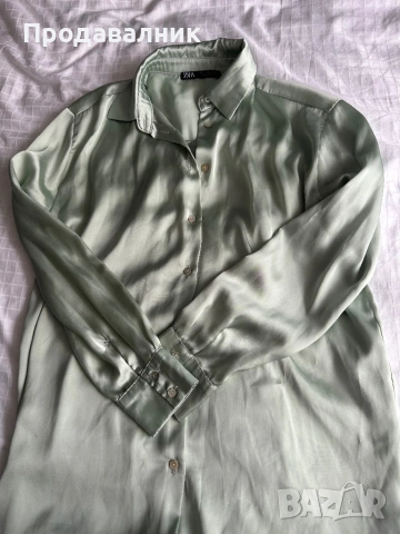 Риза от сатен и седефени копчета ZARA, снимка 2 - Ризи - 53524332