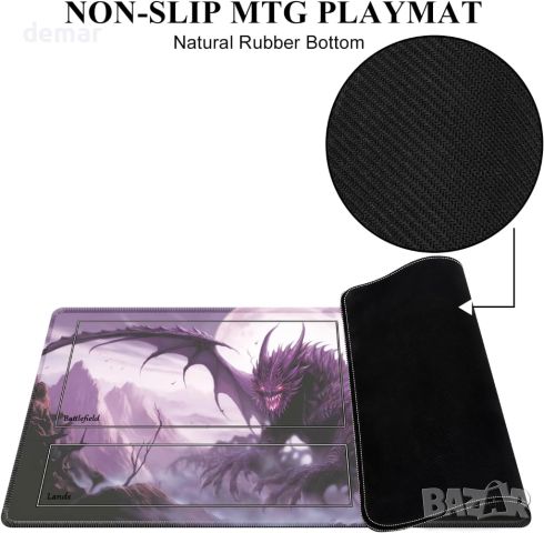 Nkddert MTG Playmat, 60 x 35 см подложка с дракон за MTG и други игри с карти, противоплъзгаща се, снимка 2 - Аксесоари - 46780951