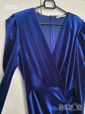 Рокля кадифе в турско синьо, снимка 3 - Рокли - 54245591