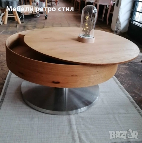 Кръгла холна маса с прибиращ се плот, вътрешен рафт и стабилна основа. , снимка 6 - Маси - 52169019