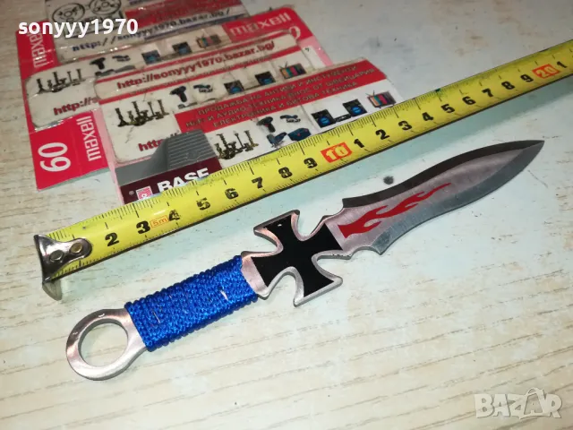 НОЖ С КРЪСТ-СИНЯ ОПЛЕТКА 1203252018, снимка 4 - Ножове - 49469709