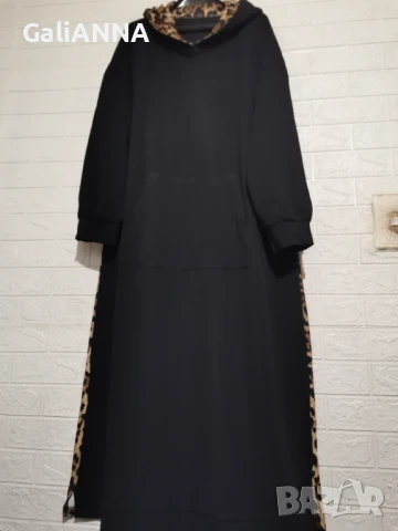 НОВА ДЪЛГА РОКЛЯ С КАЧУЛКА С ЛЕОПАРДОВ ПРИНТ 3XL-4XL