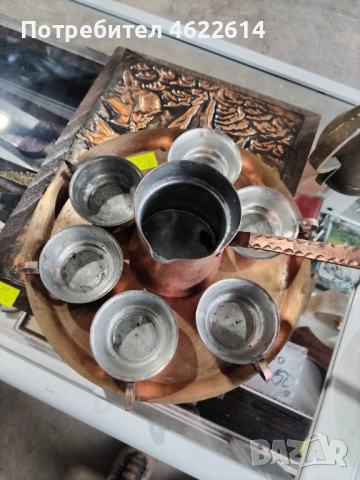 ЛОТ ОТ ШЕСТ  МЕДНИ БАКЪРЧЕТА, ЧАШКИ С ПОДНОС , снимка 2 - Антикварни и старинни предмети - 53339507