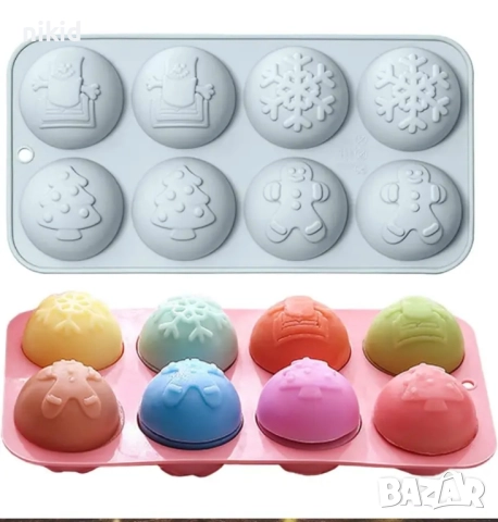 8 Полу сфери Коледни топки Коледна топка силиконов молд форма фондан шоколад гипс бонбони