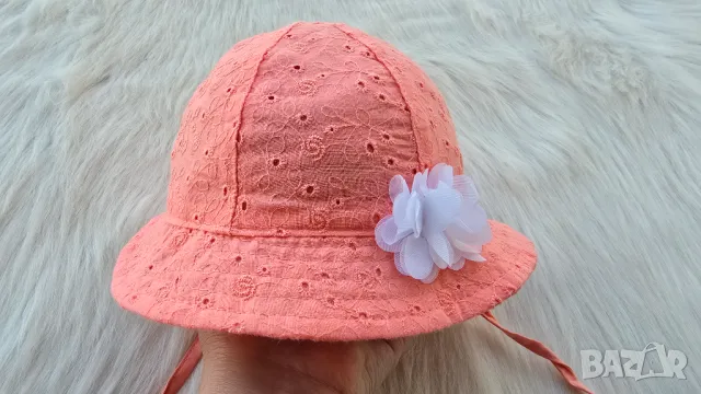 Бебешка шапка с връзки 0-3 месеца ръст 62см. , снимка 6 - Бебешки шапки - 50346016