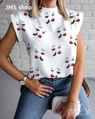 Дамска блуза с къс ръкав и щампа на модно човешко лице, 8цвята , снимка 14 - Тениски - 45715952
