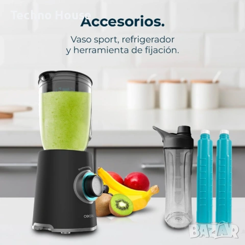 Блендер Cecotec Power Black Titanium 2000MAX Mix Go 04383, 2000W, Разбиване на лед, Стъклена купа