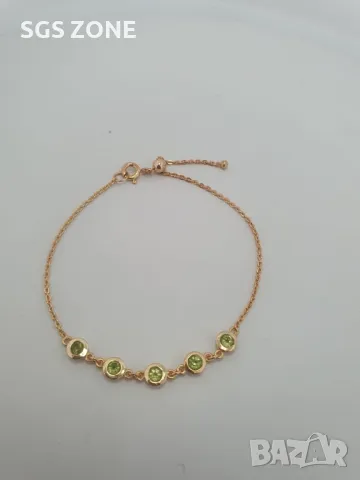 Сребърна Позлатена Гривна с Перидот, снимка 2 - Гривни - 49660187