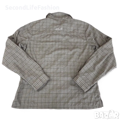 Дамска риза Jack Wolfskin с дълъг ръкав и копчета, зелени карета, размер M, снимка 2 - Ризи - 52571905