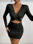 Нова къса черна рокля с дълъг ръкав, снимка 1