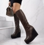Ботуши на Платформа - Тъмнокафява Кожа, снимка 1
