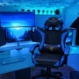 Ергономичен геймърски стол с масажна функция и поставка за крака – черно-син, снимка 2